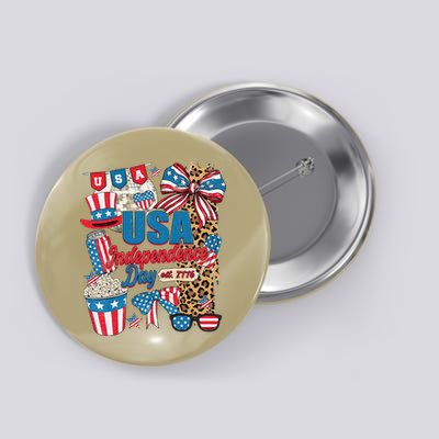 Coquette Bow USA 4th Of July American Flag Independence Day Button
