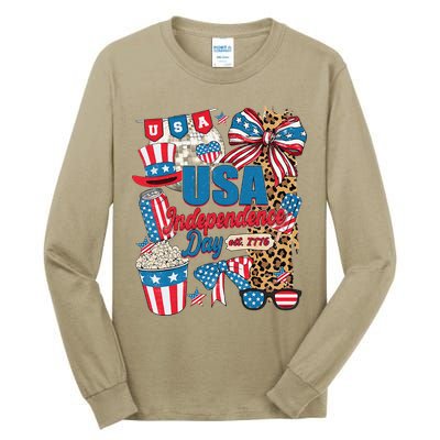 Coquette Bow USA 4th Of July American Flag Independence Day Tall Long Sleeve T-Shirt
