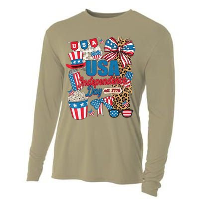 Coquette Bow USA 4th Of July American Flag Independence Day Cooling Performance Long Sleeve Crew