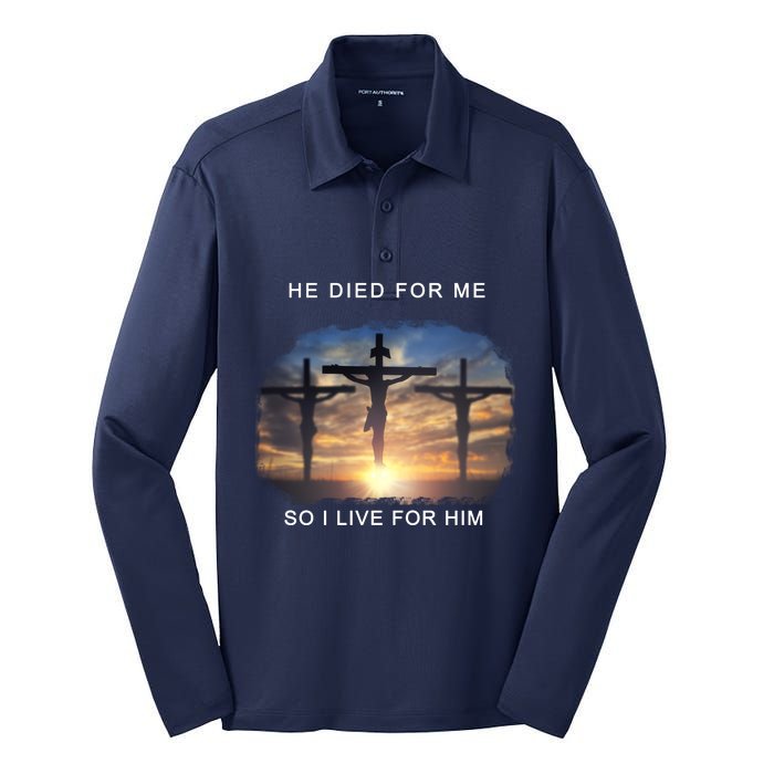 Christian Bible Verse Jesus Died For Me Silk Touch Performance Long Sleeve Polo