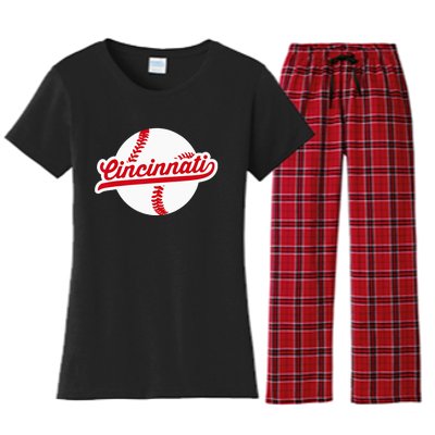 Cincinnati Baseball Vintage Ohio Pride Love City Red Women's Flannel Pajama Set