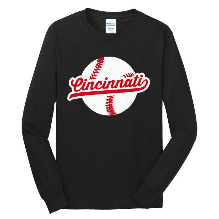 Cincinnati Baseball Vintage Ohio Pride Love City Red Tall Long Sleeve T-Shirt