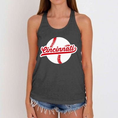 Cincinnati Baseball Vintage Ohio Pride Love City Red Women's Knotted Racerback Tank