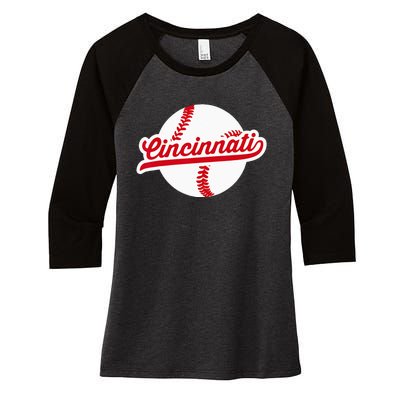 Cincinnati Baseball Vintage Ohio Pride Love City Red Women's Tri-Blend 3/4-Sleeve Raglan Shirt