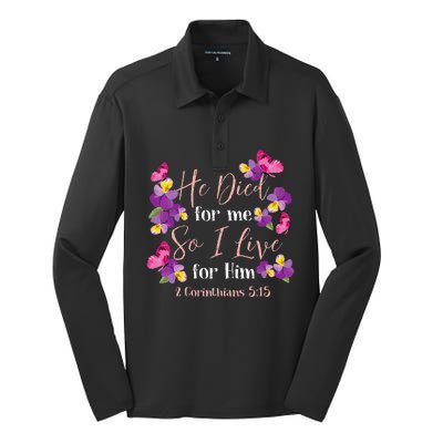 Christian Bible Verse 2 Corinthians 515 Flower Butterfly Silk Touch Performance Long Sleeve Polo