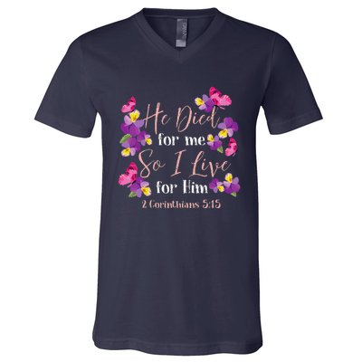 Christian Bible Verse 2 Corinthians 515 Flower Butterfly V-Neck T-Shirt