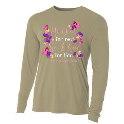 Christian Bible Verse 2 Corinthians 515 Flower Butterfly Cooling Performance Long Sleeve Crew