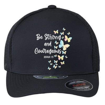 Christian Bible Verse Be Strong Joshua 19 Butterfly Flexfit Unipanel Trucker Cap