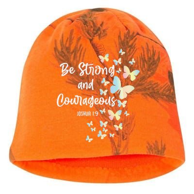 Christian Bible Verse Be Strong Joshua 19 Butterfly Kati - Camo Knit Beanie