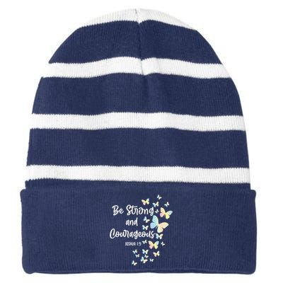 Christian Bible Verse Be Strong Joshua 19 Butterfly Striped Beanie with Solid Band