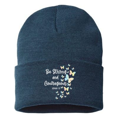 Christian Bible Verse Be Strong Joshua 19 Butterfly Sustainable Knit Beanie