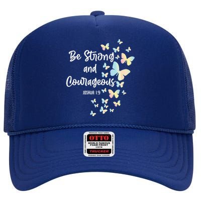 Christian Bible Verse Be Strong Joshua 19 Butterfly High Crown Mesh Back Trucker Hat