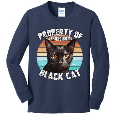 Cat Black Vintage Eighties Style Cat Retro Property Gift Kids Long Sleeve Shirt