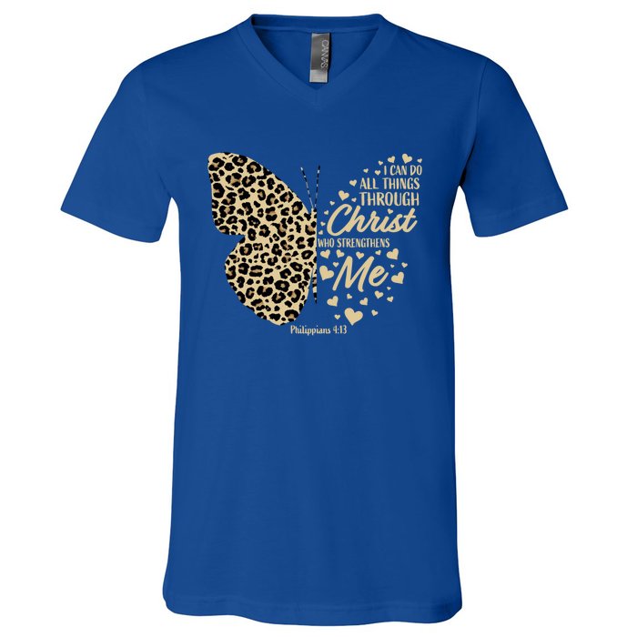 Christian Bible Verse Butterfly Cheetah Mom N Gift V-Neck T-Shirt