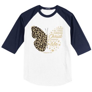 Christian Bible Verse Butterfly Cheetah Mom N Gift Baseball Sleeve Shirt