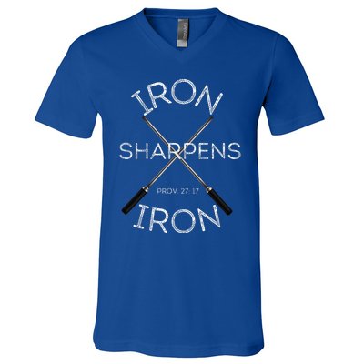 Christian Bible Verse Iron Sharpens Iron Prov 2717 V-Neck T-Shirt