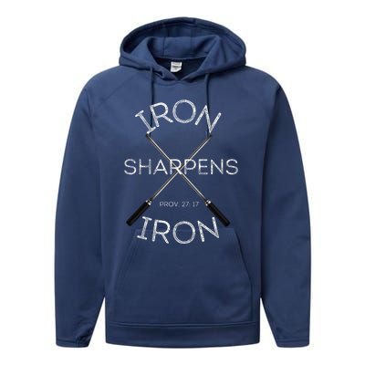 Christian Bible Verse Iron Sharpens Iron Prov 2717 Performance Fleece Hoodie