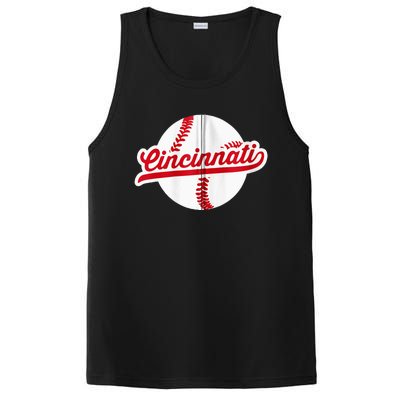 Cincinnati Baseball Vintage Ohio Pride Love City Red Zip Hoodie PosiCharge Competitor Tank