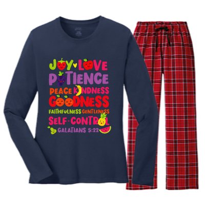 Christian Bible Verse Fruit Of The Spirit Galatians 522 Women's Long Sleeve Flannel Pajama Set 