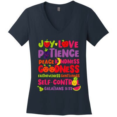 Christian Bible Verse Fruit Of The Spirit Galatians 522 Women's V-Neck T-Shirt