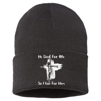 Christian Bible Verse Jesus Died For Me Sustainable Knit Beanie