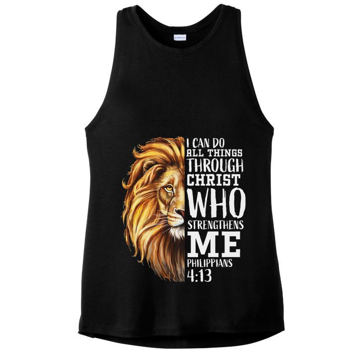 Christian Bible Verse Sayings Religious Gifts Him Lion Judah Ladies PosiCharge Tri-Blend Wicking Tank