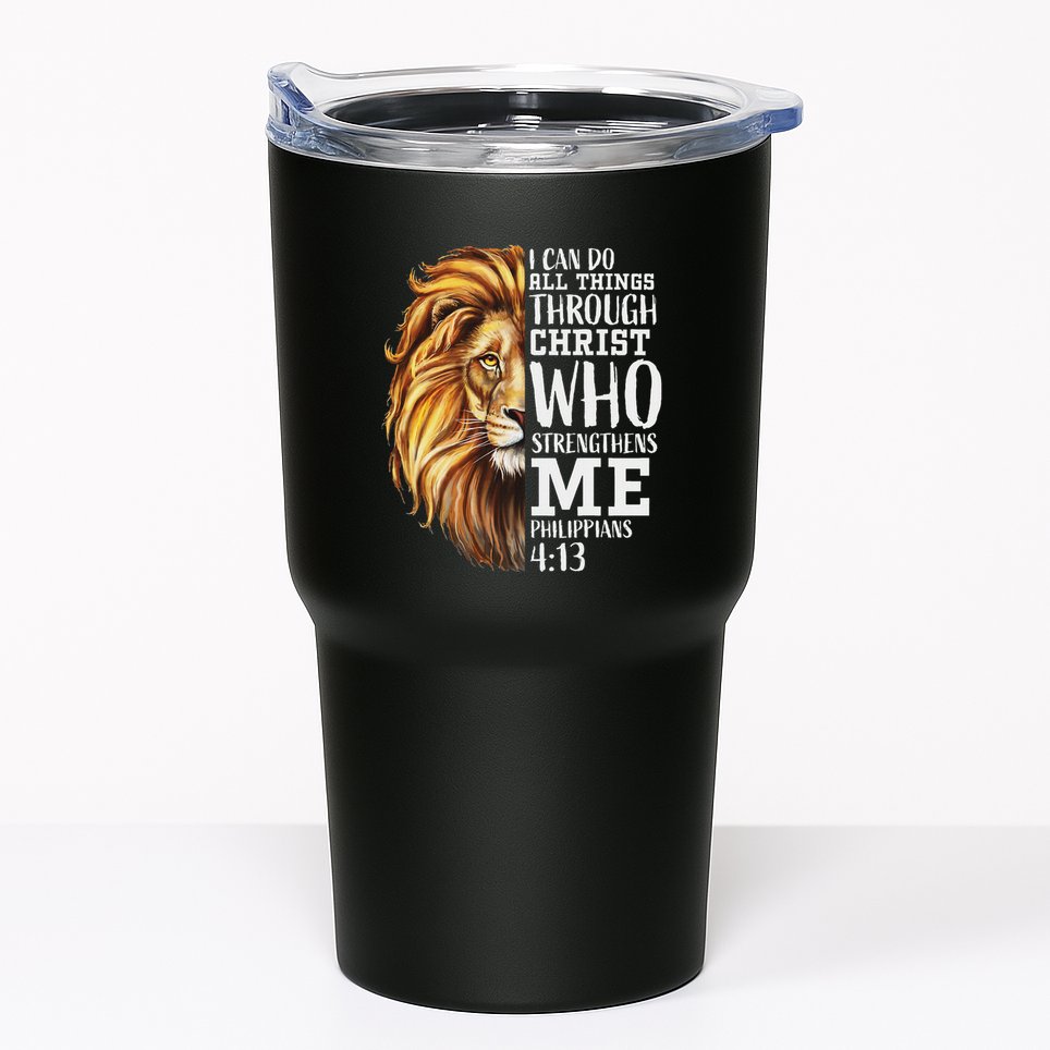 Christian Bible Verse Sayings Religious Gifts Him Lion Judah Tumbler