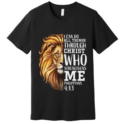 Christian Bible Verse Sayings Religious Gifts Him Lion Judah Premium T-Shirt