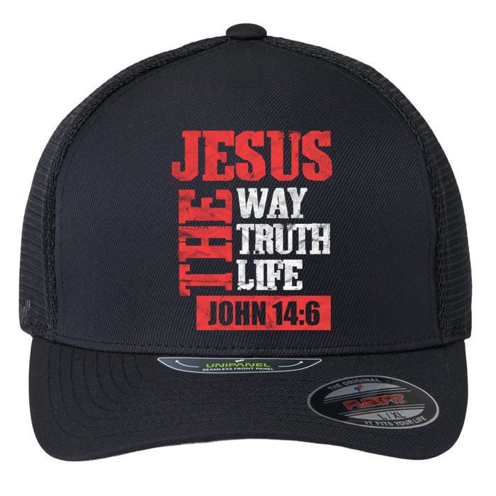 Christian Bible Verse Jesus The Way Truth Life John 14:6 Flexfit Unipanel Trucker Cap