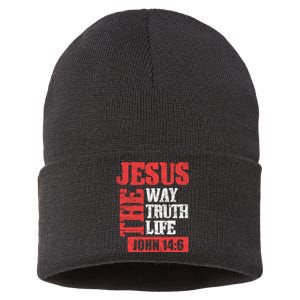 Christian Bible Verse Jesus The Way Truth Life John 14:6 Sustainable Knit Beanie