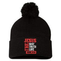 Christian Bible Verse Jesus The Way Truth Life John 14:6 Pom Pom 12in Knit Beanie