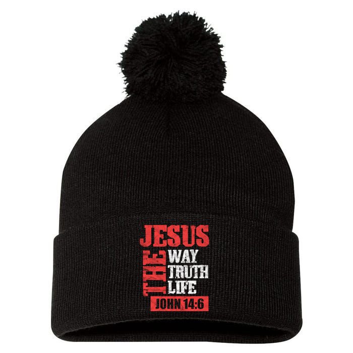 Christian Bible Verse Jesus The Way Truth Life John 14:6 Pom Pom 12in Knit Beanie