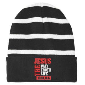 Christian Bible Verse Jesus The Way Truth Life John 14:6 Striped Beanie with Solid Band