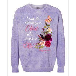 Christian Bible Verse Floral Butterfly Philippians 4:13 Cute Gift Colorblast Crewneck Sweatshirt