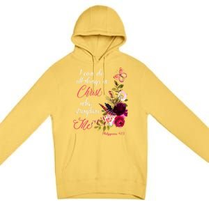 Christian Bible Verse Floral Butterfly Philippians 4:13 Cute Gift Premium Pullover Hoodie