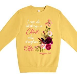 Christian Bible Verse Floral Butterfly Philippians 4:13 Cute Gift Premium Crewneck Sweatshirt