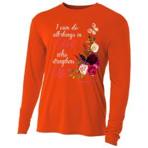 Christian Bible Verse Floral Butterfly Philippians 4:13 Cute Gift Cooling Performance Long Sleeve Crew