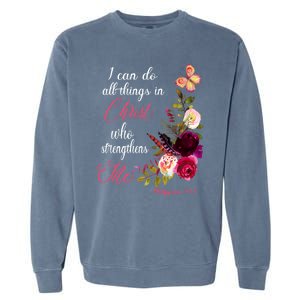 Christian Bible Verse Floral Butterfly Philippians 4:13 Cute Gift Garment-Dyed Sweatshirt