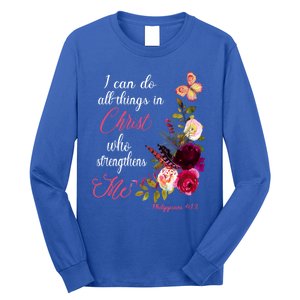 Christian Bible Verse Floral Butterfly Philippians 4:13 Cute Gift Long Sleeve Shirt