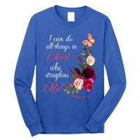 Christian Bible Verse Floral Butterfly Philippians 4:13 Cute Gift Long Sleeve Shirt