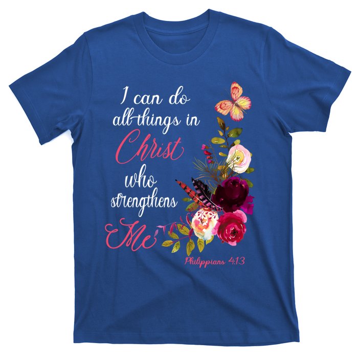 Christian Bible Verse Floral Butterfly Philippians 4:13 Cute Gift T-Shirt