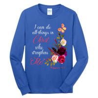 Christian Bible Verse Floral Butterfly Philippians 4:13 Cute Gift Tall Long Sleeve T-Shirt