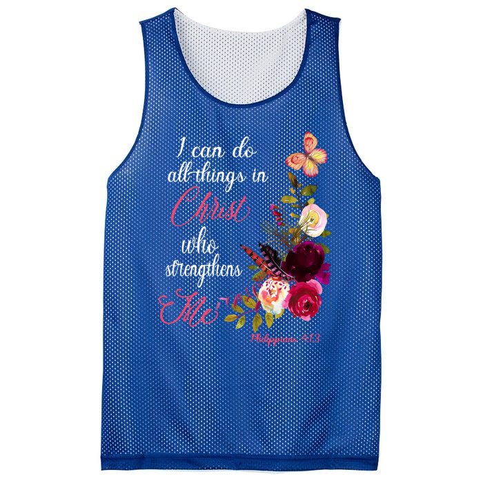 Christian Bible Verse Floral Butterfly Philippians 4:13 Cute Gift Mesh Reversible Basketball Jersey Tank