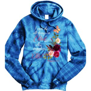 Christian Bible Verse Floral Butterfly Philippians 4:13 Cute Gift Tie Dye Hoodie