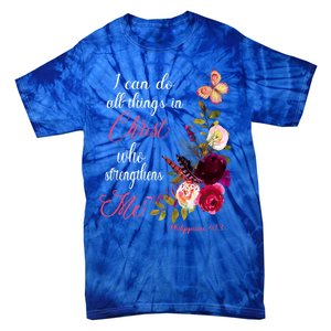 Christian Bible Verse Floral Butterfly Philippians 4:13 Cute Gift Tie-Dye T-Shirt