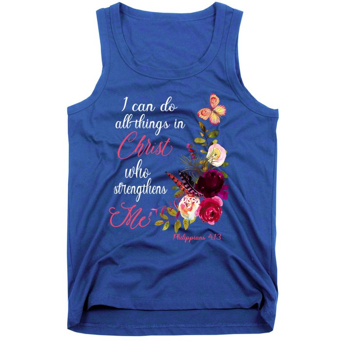 Christian Bible Verse Floral Butterfly Philippians 4:13 Cute Gift Tank Top