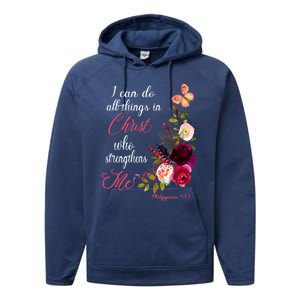 Christian Bible Verse Floral Butterfly Philippians 4:13 Cute Gift Performance Fleece Hoodie