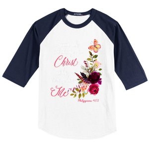 Christian Bible Verse Floral Butterfly Philippians 4:13 Cute Gift Baseball Sleeve Shirt