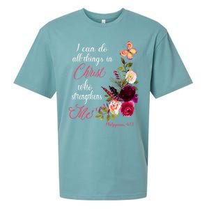 Christian Bible Verse Floral Butterfly Philippians 4:13 Cute Gift Sueded Cloud Jersey T-Shirt