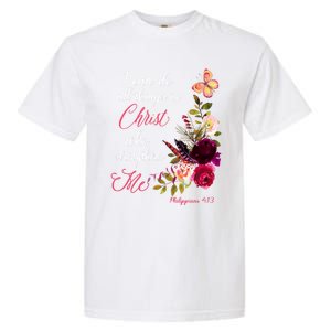 Christian Bible Verse Floral Butterfly Philippians 4:13 Cute Gift Garment-Dyed Heavyweight T-Shirt